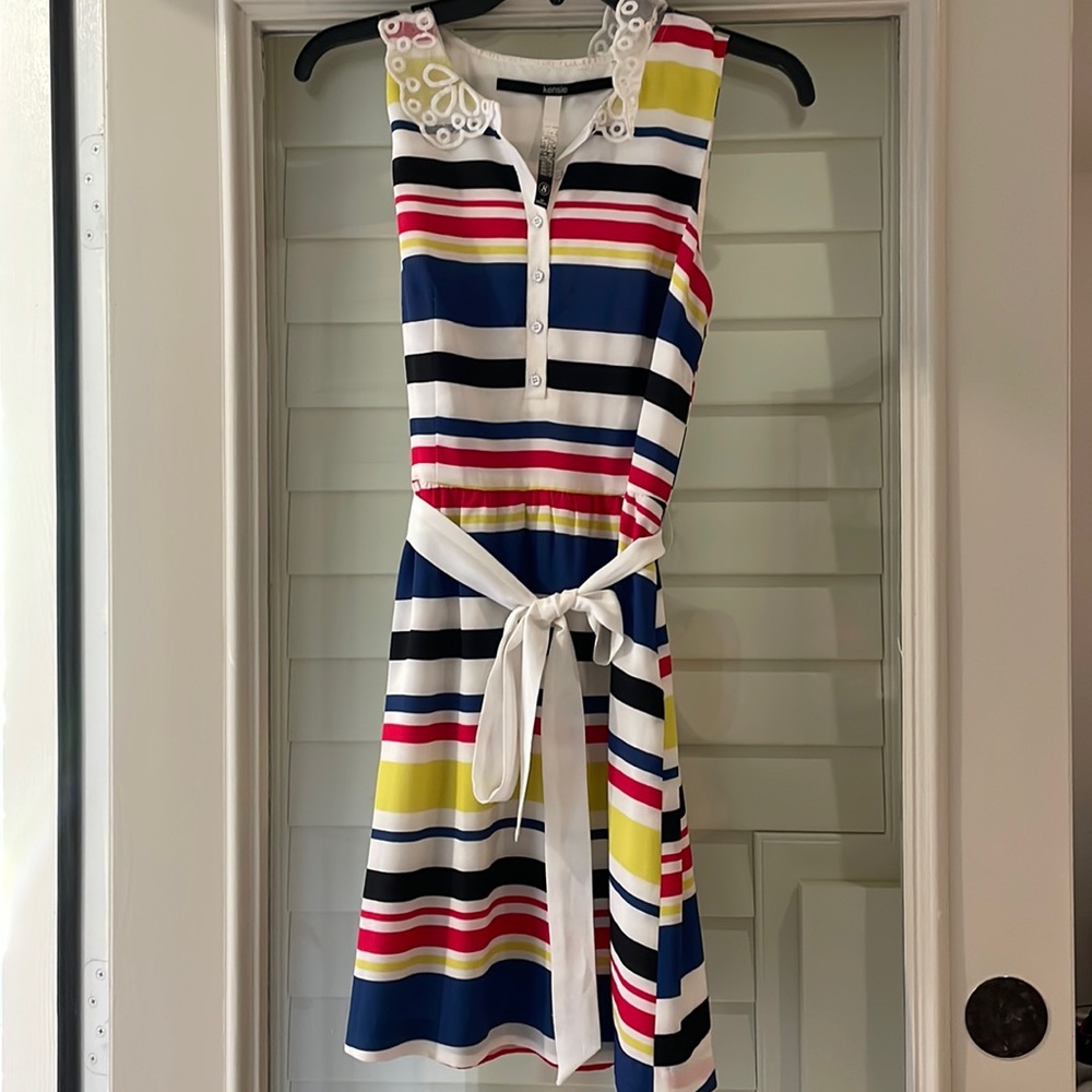 Kensie Striped Dress with Peter Pan Laced Collar